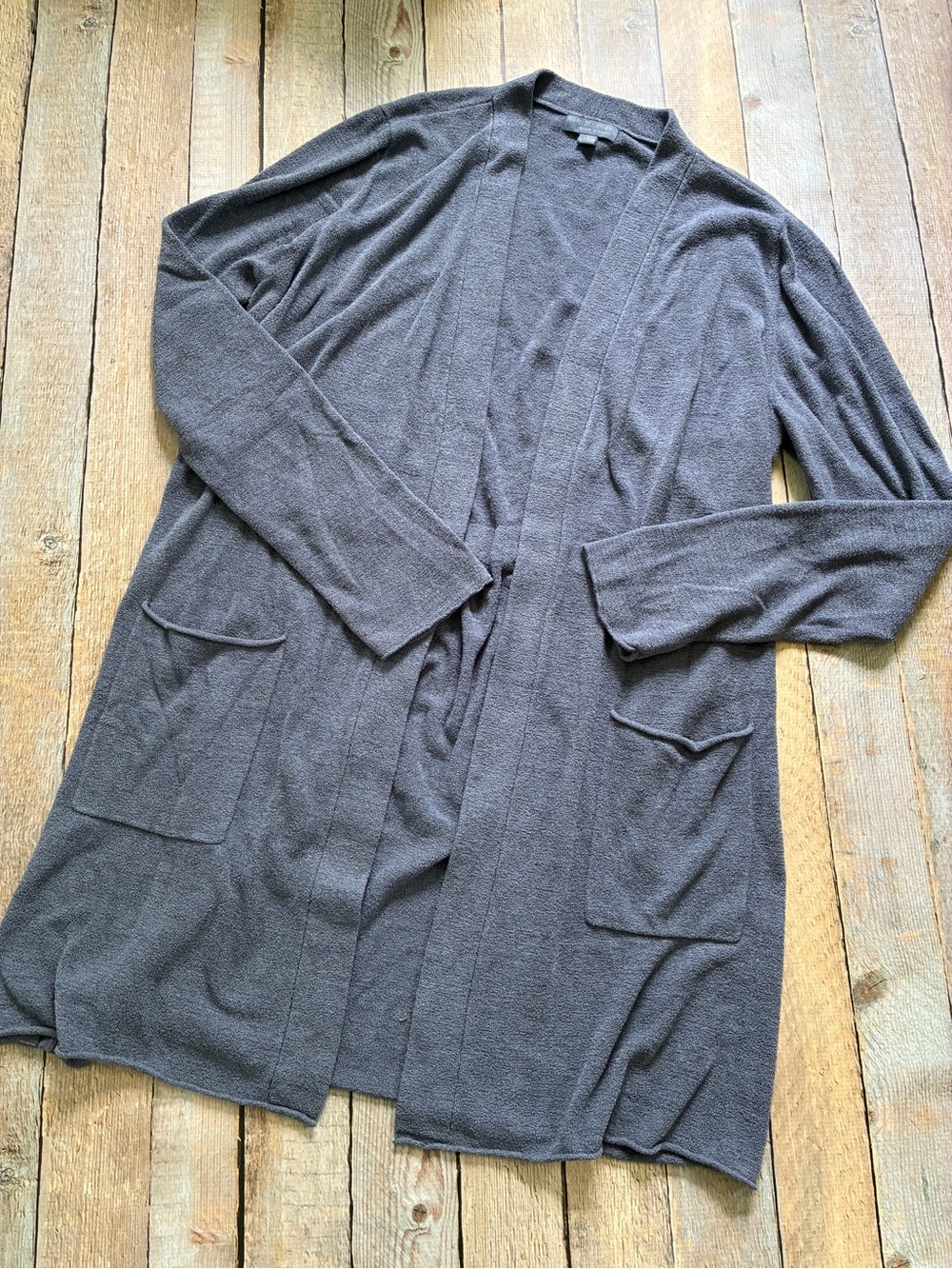 BAREFOOT DREAMS Women’s Size Large Open Front Cardigan Pockets Blue Drawstring